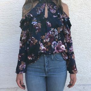 Lucky Brand Autumn Floral Cold Shoulder Blouse